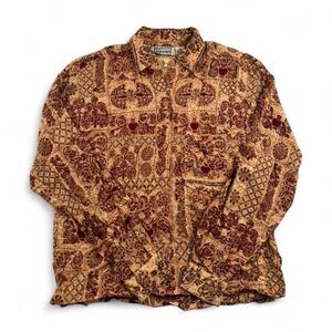 Vintage Cotton Express M Brown Red Paisley Button Up Shirt Boho Print